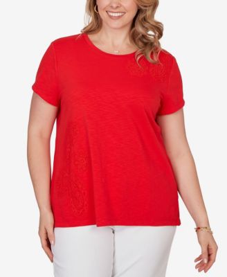 Plus Size Paisley Lace Solid Knit T-Shirt