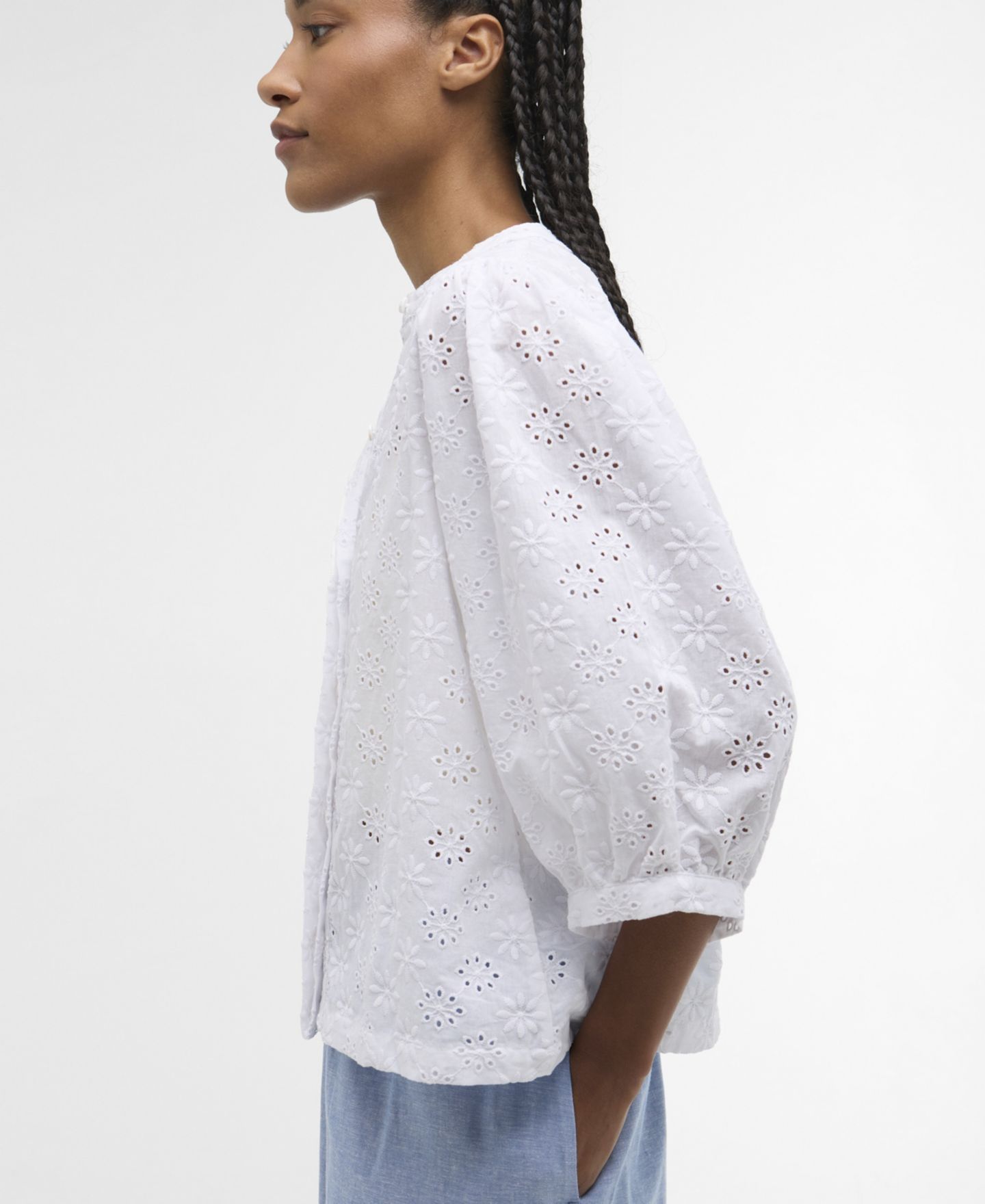 Женский топ Barbour Layla Broderie Anglaise Concealed Placket, цвет: Тёмный тёмно-синий — фото 6