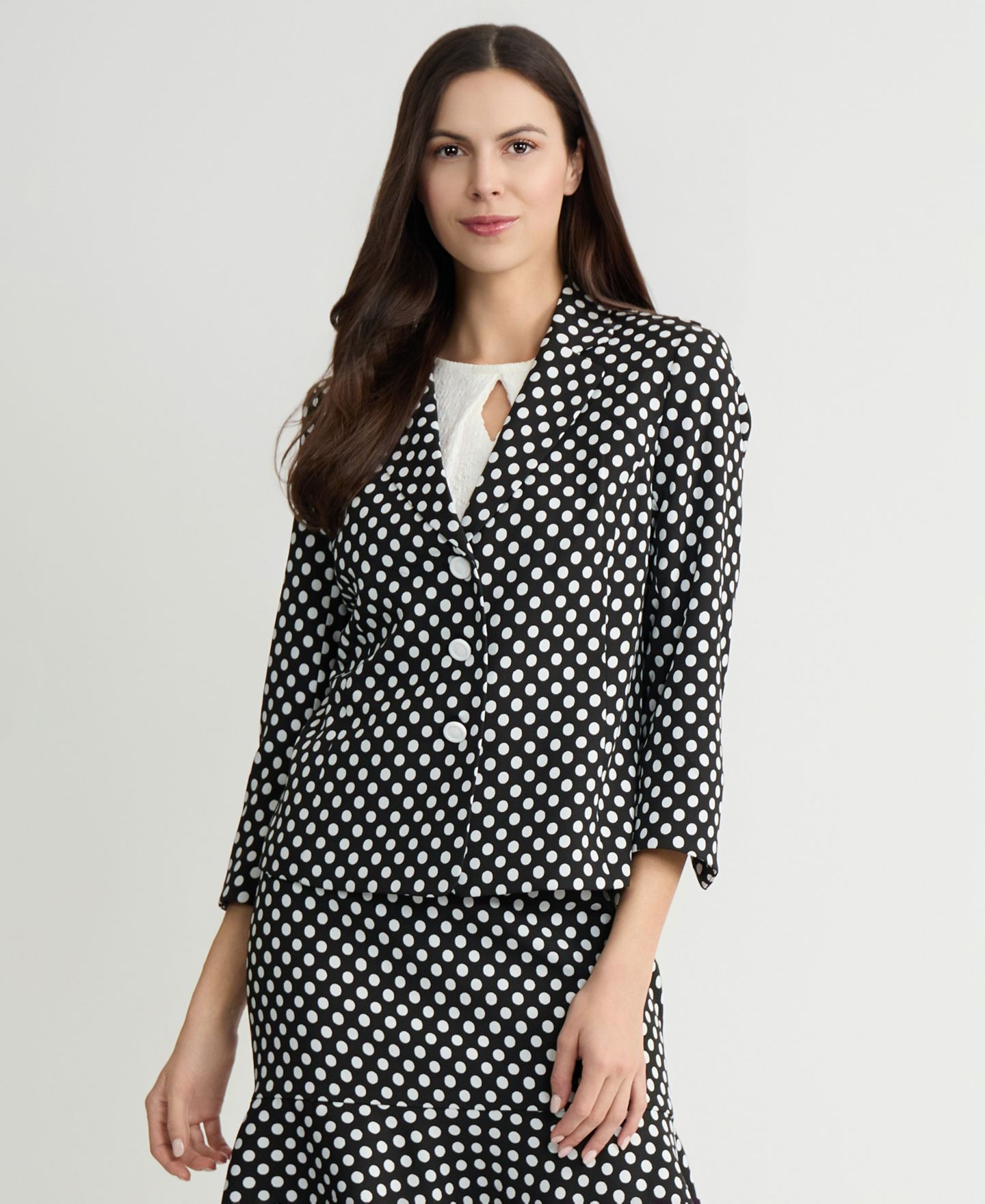 Женский пиджак Kasper Polka Dot Jacquard Blazer, Regular & Petite, цвет: Чёрный / Белый — фото 3