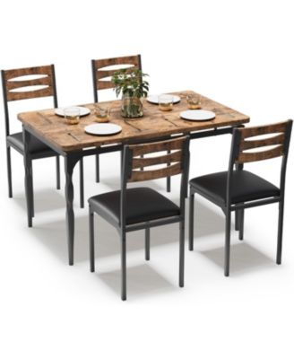 5 Piece Dining Table Set, Industrial Style Dining Table and Chairs Set for 4, Kitchen Table Set for Dining Room Kitchen Apartment