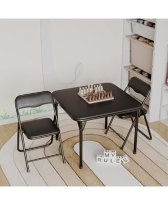 Boys and Girls Folding Table and Chair Set of 3 - Includes 1 Portable Table and 2 Chairs, PU Upholstered