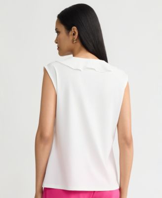 Women's Mixed-Media Ruffled Top, Regular & Petite