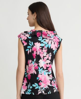 Women's Printed Ruffle-Trim V-Neck Top