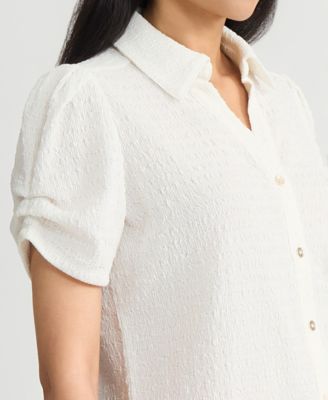 Women's Textured Collared Button-Front Blouse, Regular & Petite