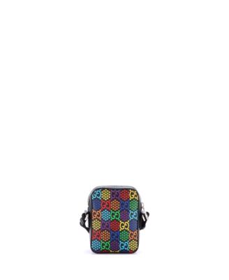Mini Front Zip Messenger Bag Psychedelic Print GG Coated Canvas