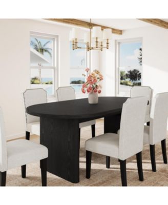 70.8 Inch Oval Dining Table with Upholstered Dining Chairs, Kitchen Table with Sturdy Wooden Base, High Back Dining Chair with Wood Legs