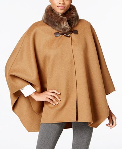 Jones New York Faux-Fur-Collar Double Faced Toggle Cape