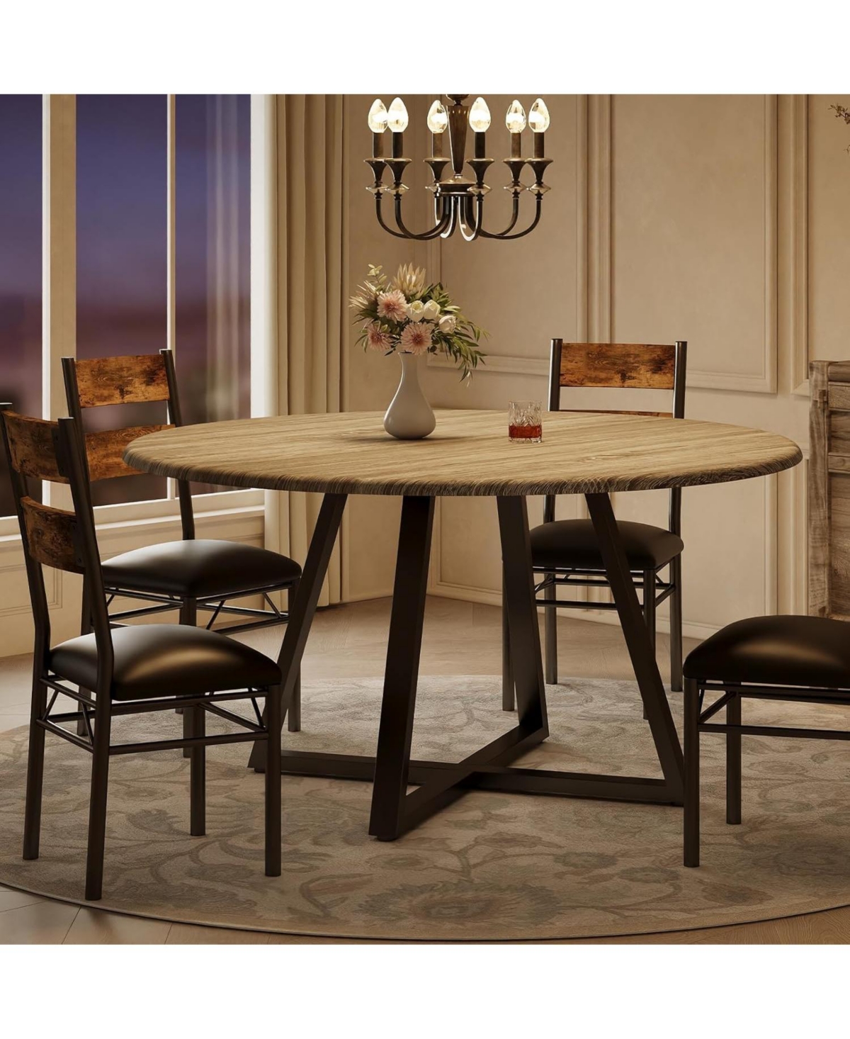 gaomon Round Dining Table Set for 4, 5 Piece Circle 43.31" Wooden Kitchen Dinner Table and Chairs Set for 4-6, w/ 4 Unpholster Chairs