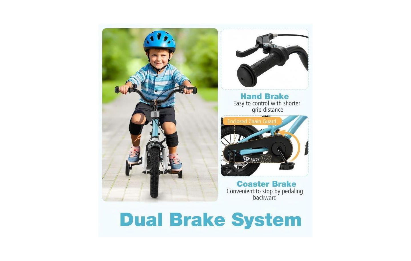 Детская игрушка HONGGE Adjustable Kids Bike with Training Wheels, Ages 3-4, цвет: Синий — фото 4