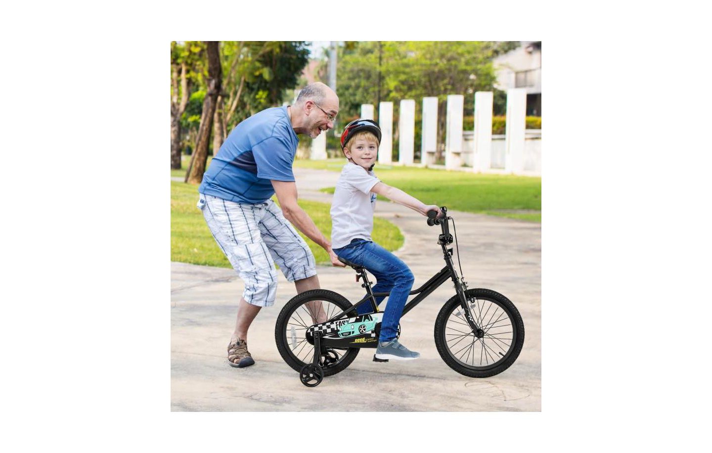 Детская игрушка HONGGE 18" Kids Bike with Adjustable Seat and Detachable Training Wheels, Ages 4-8, цвет: Чёрный — фото 3