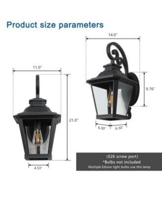 21"(H) 1-Pack Outdoor Wall Lantern Light – Vintage Metal and Clear Glass Sconce with Decorative Scroll Design for Porch, Patio
