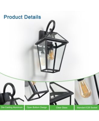 21"(H) 1-Pack Outdoor Wall Lantern Light – Modern Metal and Clear Glass Sconce for Porch, Patio, and Garden Lighting (Bulb Not Included)
