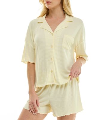 Women's Short-Sleeve Top and Elastic Waistband Shorts, 2-Piece Set