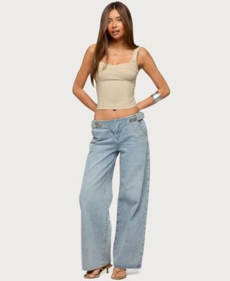 Women's Buckled Low Rise Baggy Jeans