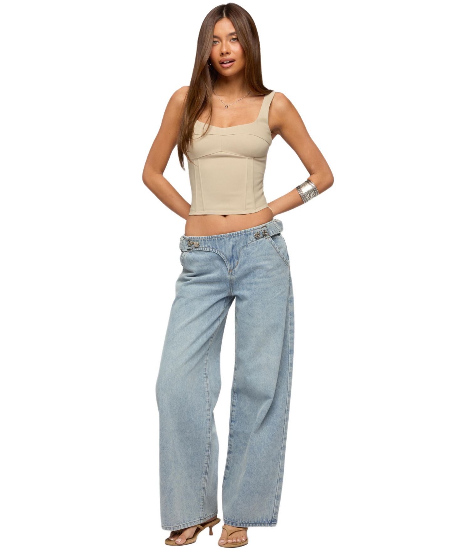 Женские джинсы Edikted Buckled Low Rise Baggy — фото 3