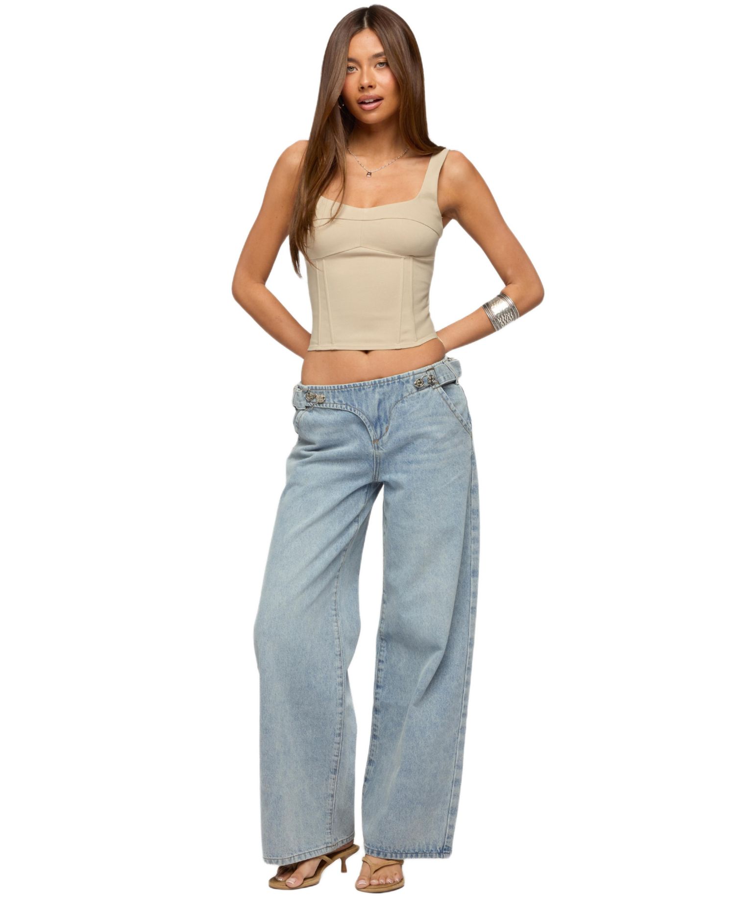 Women's Buckled Low Rise Baggy Jeans