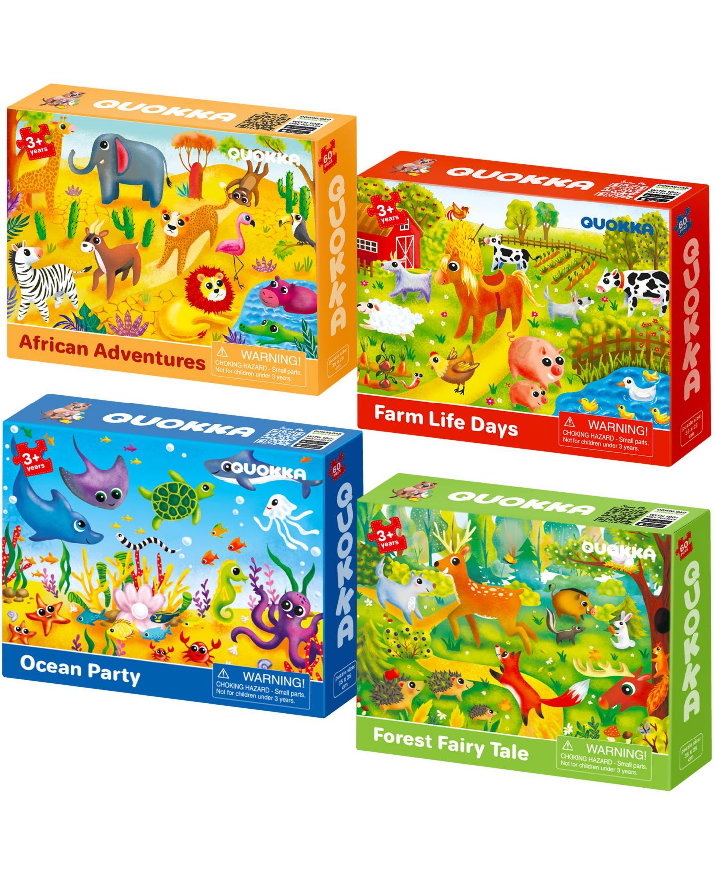 Детский пазл Quokka Four 60-Piece Jigsaw Puzzles, Ages 4+, цвет: Тёмно-зелёный океанский — фото 1