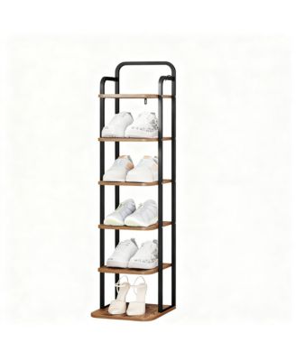 Vertical Shoe Rack Narrow Tower Adjustable Shelves 2 Hooks