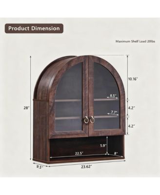 Arched Wall Cabinet Wide Adjustable Shelves Glass Doors Over Toilet Storage