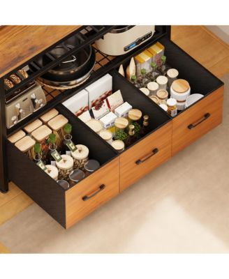 Large shelve with Storage Drawers Microwave Stand Power Outlet LED Lights