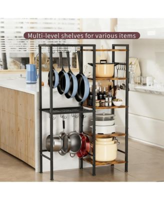5-Tier Pot Pan Organizer shelve with Hooks Heavy-Duty