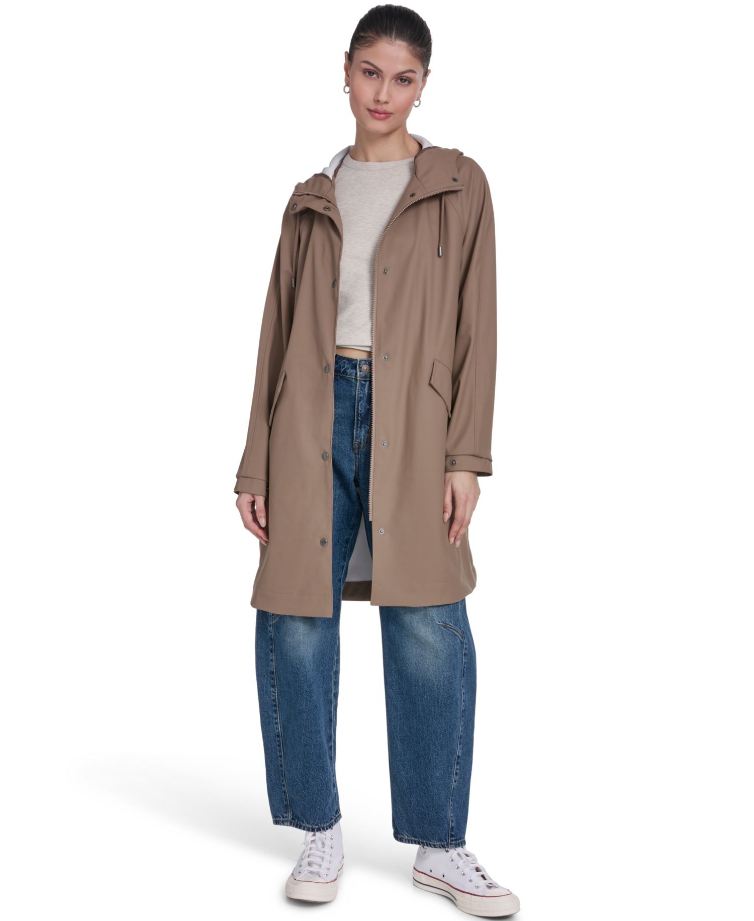 Plus Size Raglan-Sleeve Hooded Rain Jacket