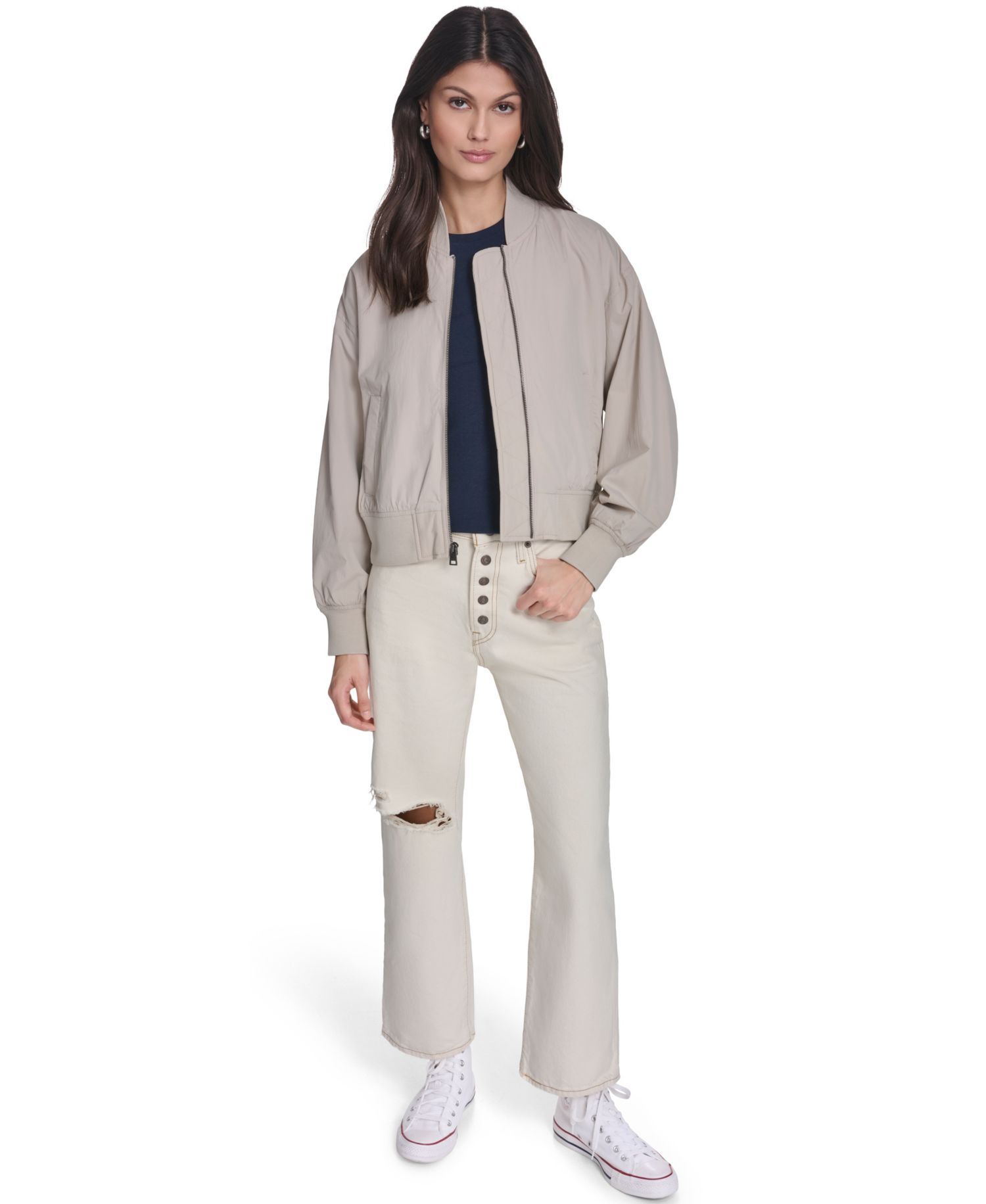 Trendy Plus Size Lightweight Zip-Front Bomber Jacket