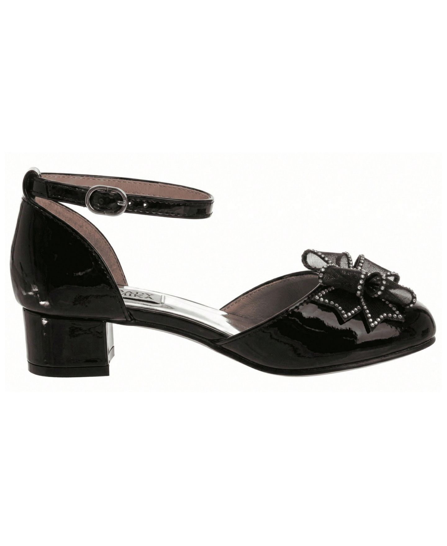 Туфли Badgley Mischka Block Heel Dress Shoes with Embellished Bow для девочек, цвет: Чёрный лаковый — фото 2