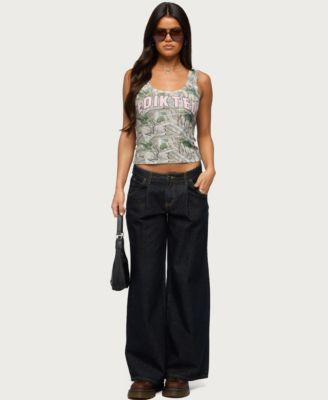 Women's Pleated Low Rise Wide Leg Jeans