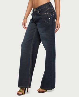 Women's Spiral Studded Low Rise Baggy Jeans