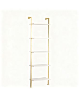 Ladder Bookshelf Wall-Mounted Solid Wood Industrial Storage Rack