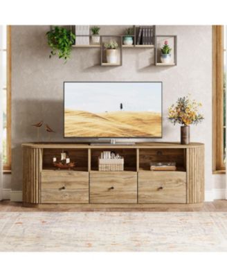 70.87" TV Stand for TVs up to 80", Modern Curved Media Console with 3 Drawers and Open Storage,