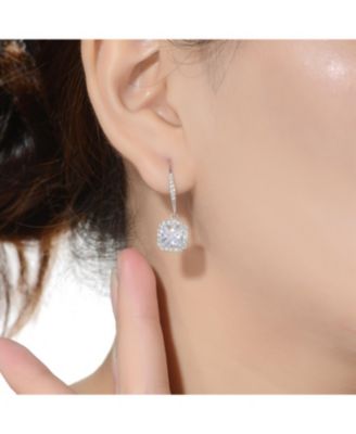 Elegant Sterling Silver Cubic Zirconia Square Drop Earrings
