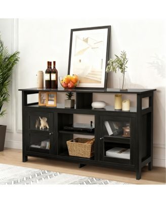 Farmhouse Table 2 Cabinets 4 Shelves Electric Fireplace Compatible