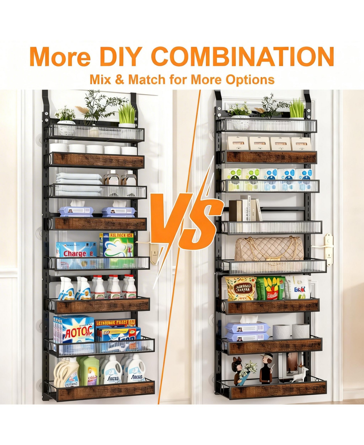 Yigii Tier Over Door Pantry Organizer shelf Adjustable Basket Wall Mount