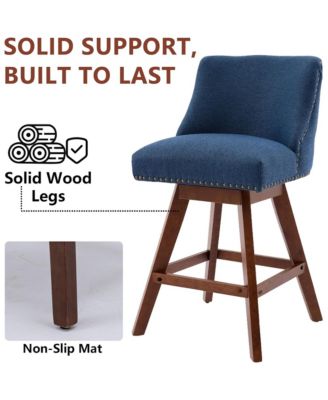 Swivel Bar Stools Set of 2, Modern Upholstered Counter Height Chairs with Wooden Legs and Nailhead Trim for Kitchen Island
