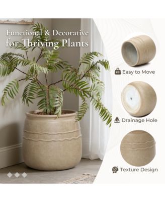 14" Dia Rustic Brown Large Plant Pot with Drainage, Farmhouse Round Flower Pot Planter for Indoor and Outdoor Plants