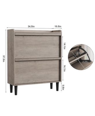 Shoe Cabinet with 2 Flip Drawers, Hidden Shoe Storage Organizer for Entryway, Wooden Shoe Rack with Adjustable Shelf