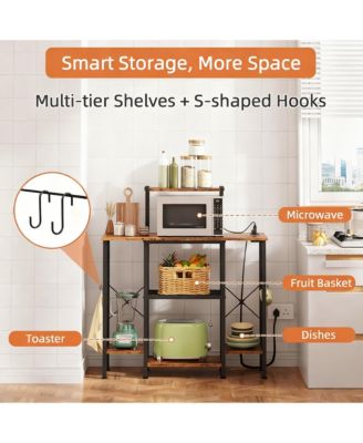 Bakers Rack with Power Outlet Coffee Bar 6 Tiers Microwave Shelve