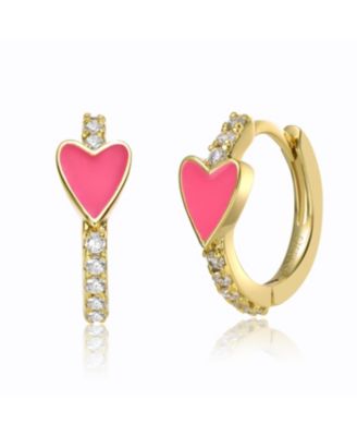 Dainty 14K Gold Plated CZ and Enamel Inlay Huggie Hoop Earrings