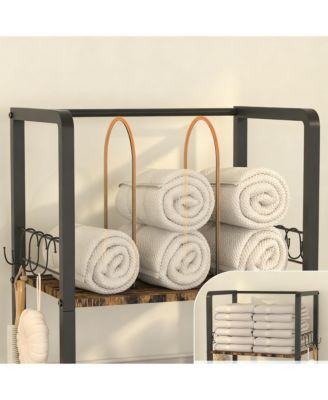 Freestanding Towel Rack 3-Tier Metal Shelf U-Shaped Dividers Hooks Bathroom