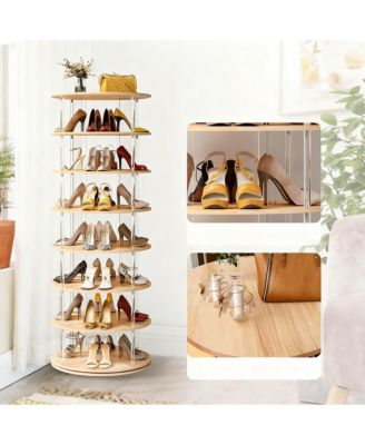 7-Tier Rotating Shoe shelf 360 degree Spinning Tower Wood Acrylic Organizer