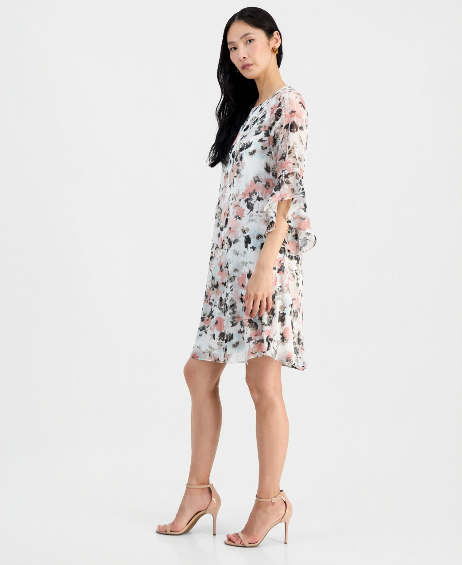 Women's Boat-Neck Flutter-Sleeve Swing Dress