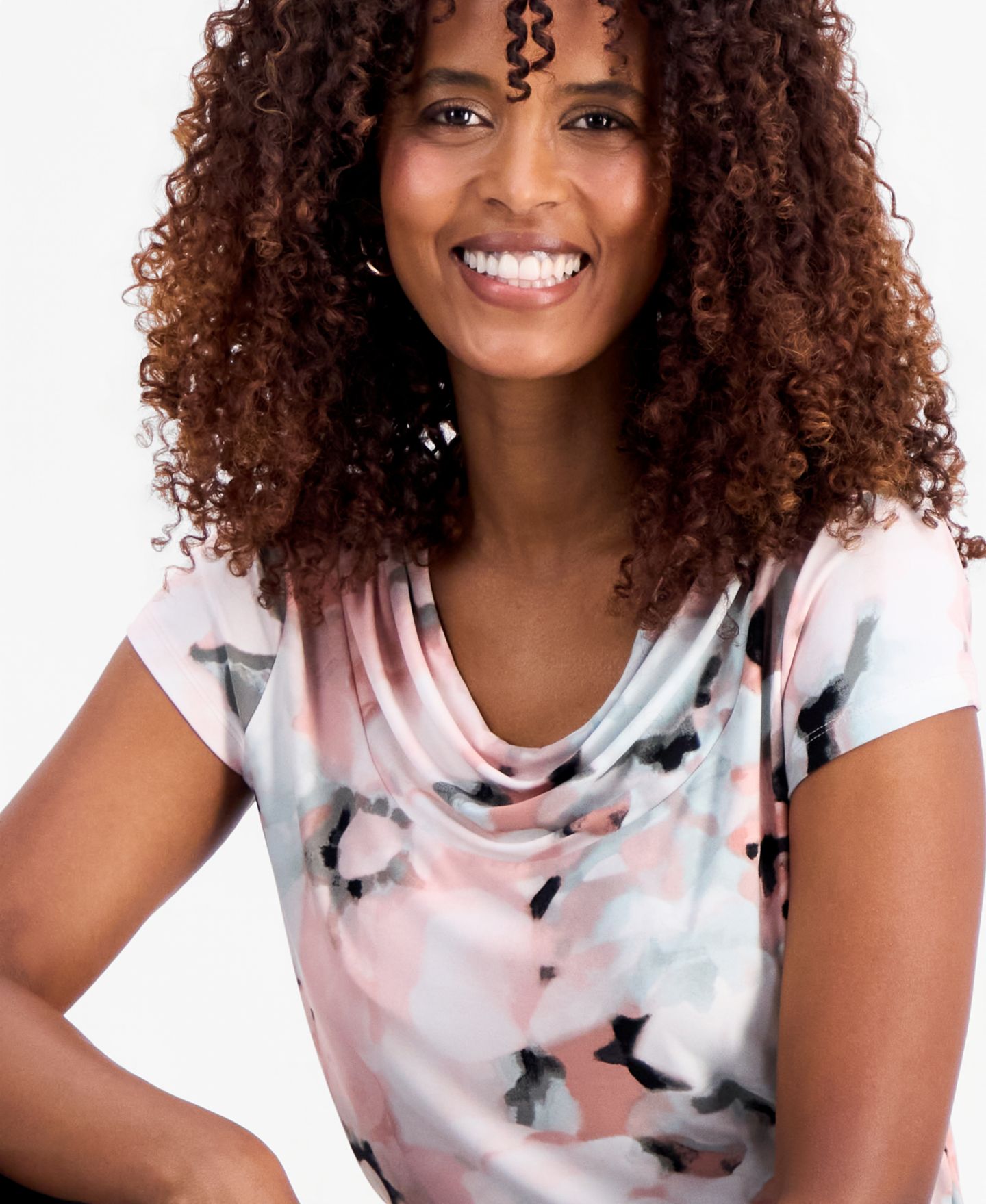 Женский топ Kasper Petite Blurred Floral Cowlneck, цвет: Разноцветный — фото 3