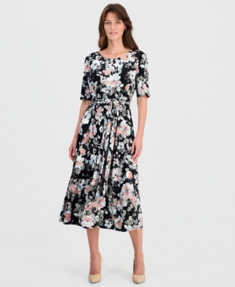 Женские Kasper Petite Floral Elbow-Sleeve Fit & Flare Dress