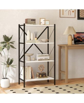 Heavy Duty 4 Tier Bookshelf with Metal Frame Storage Unit
