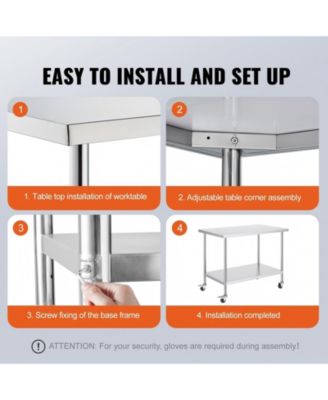 Stainless Steel Rolling Work Table 30 x 48 x 38 in with 4 Casters