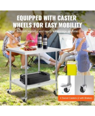 Stainless Steel Rolling Work Table 30 x 36 x 38 in with 4 Casters
