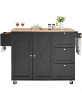 56 in Rolling Kitchen Island Cart and Storage Cabinet, Drop Leaf
