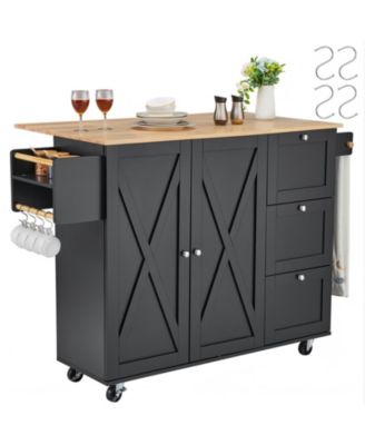 56 in Rolling Kitchen Island Cart and Storage Cabinet, Drop Leaf
